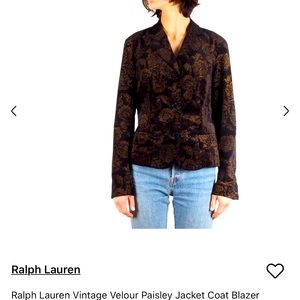 Ralph Lauren Velveteen Filigree Black/Gold Stretch Jacket Blazer 6 Vintage 90s